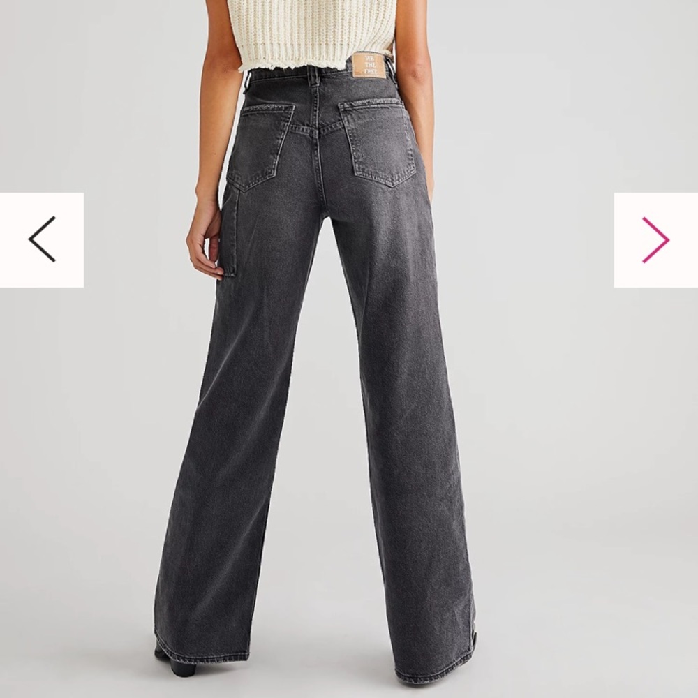 Free People Wide Leg High-Rise Jeans in Washed Black